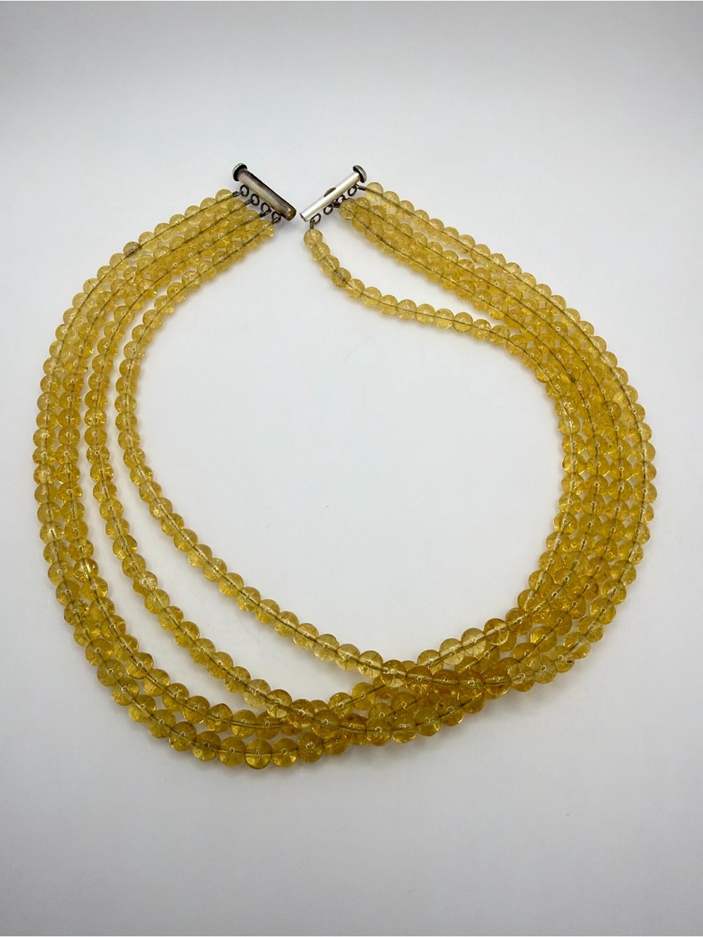 ~16", four stranded of all 6mm CITRINE beaded statement necklace w/ 925 clasp!